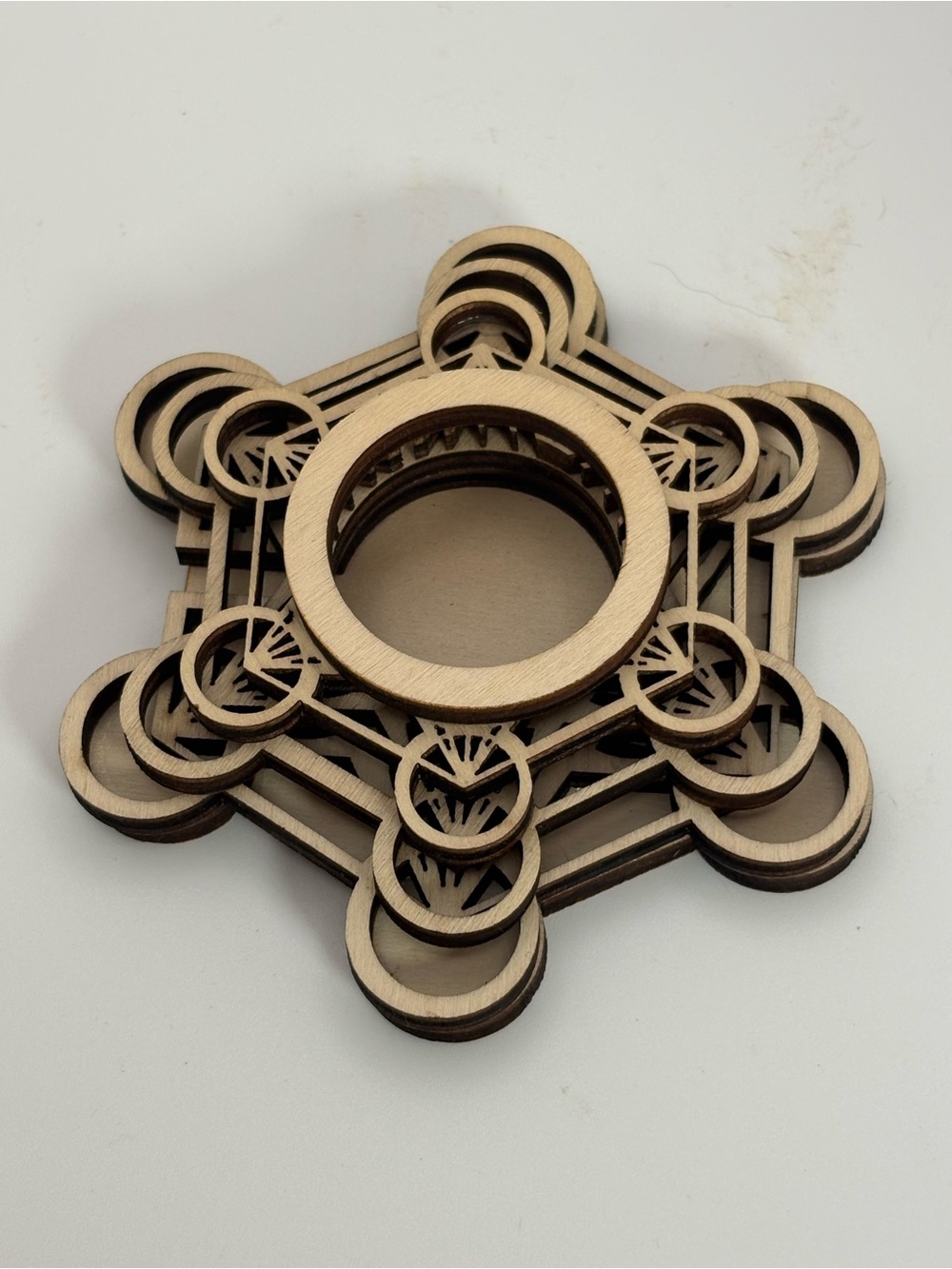 Wooden Moon Phase Crystal Sphere Stand Sacred Geometry Display Holder